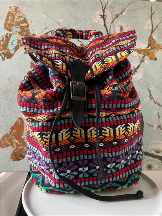missworld77 Handbags - EUC Colorful Woven Drawstring Backpack - Multicolor LOOSE THREADS
